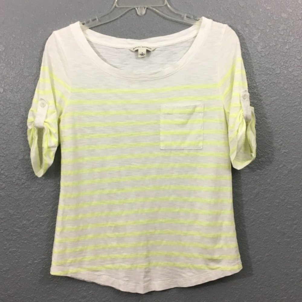 Banana Republic Yellow White Striped 3/4 Sleeve Shirt